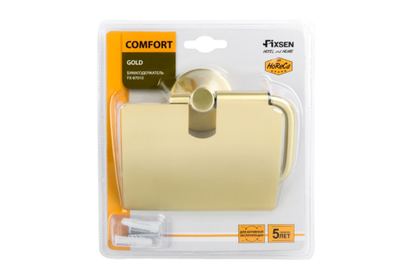 Бумагодержатель Fixsen Comfort Gold с крышкой золото-сатин FX-87010