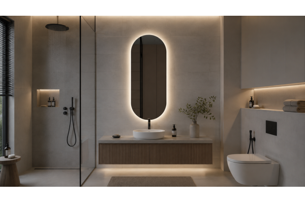 Зеркало Cersanit Eclipse smart 50x122 с подсветкой, овальное, в черной рамке