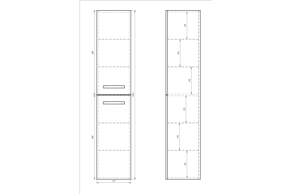 Шкаф-полупенал Dreja Almi 35, подвесной/напольный, универсальный, 2 дверцы, 4 стеклянные полки, белый глянец