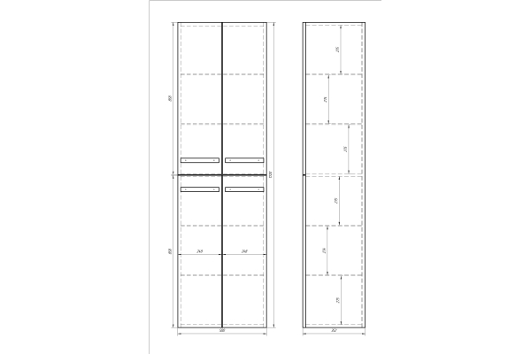 Шкаф-полупенал Dreja Almi 50, подвесной/напольный, универсальный, 4 дверцы, 4 стеклянные полки, белый глянец