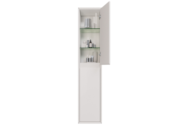 Шкаф-пенал Dreja Insight, 35 см, подвесной, универсальный, 2 дверцы, 4 стеклянные полки, белый глянец