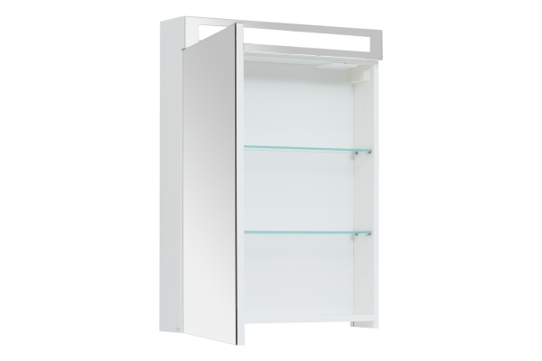 Зеркальный шкаф Dreja Max, 60, 1 дверца, 2 стеклянные полки, белый глянец