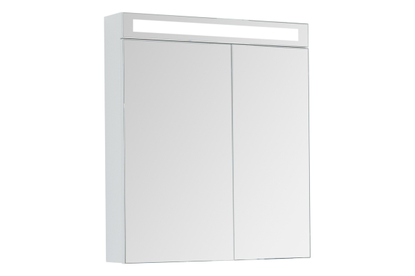 Зеркальный шкаф Dreja Max, 70, 2 дверцы, 4 стеклянные полки, белый глянец