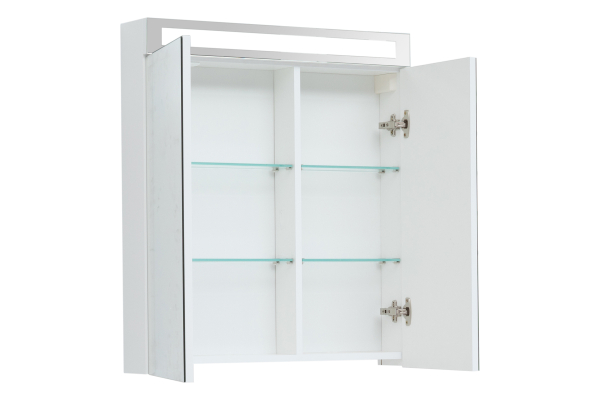 Зеркальный шкаф Dreja Max, 70, 2 дверцы, 4 стеклянные полки, белый глянец