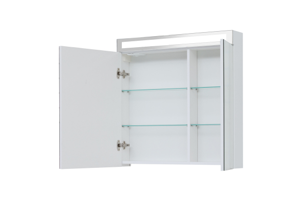 Зеркальный шкаф Dreja Max, 80, 2 дверцы, 4 стеклянные полки, белый глянец