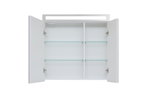 Зеркальный шкаф Dreja Max, 80, 2 дверцы, 4 стеклянные полки, белый глянец
