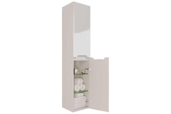 Шкаф-пенал Dreja QL, 35 см, подвесной/напольный, 2 дверцы, 4 стеклянные полки, белый глянец