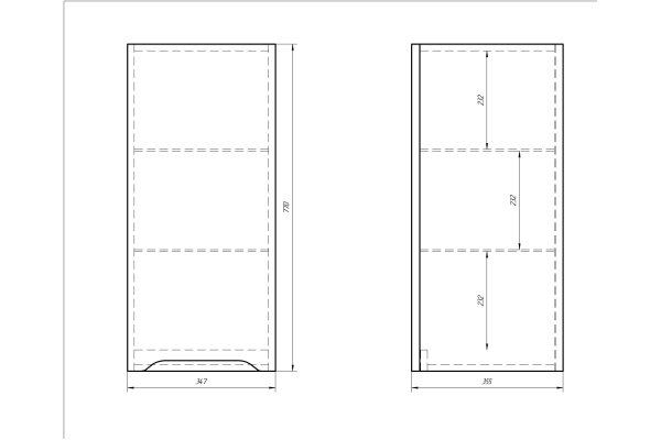 Шкаф-полупенал Dreja QL, 35 см, подвесной, правый, 1 дверца, 2 стеклянные полки, белый глянец