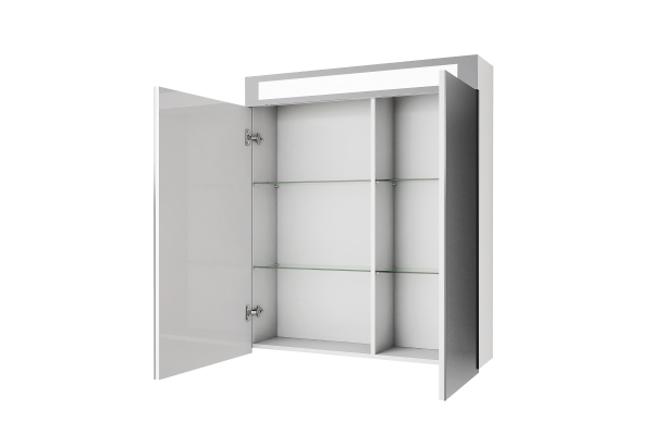 Зеркальный шкаф Dreja Uni, 70 см, 2 дверцы, 4 стеклянные полки, с подсветкой и выключателем, белый