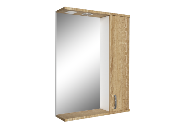 Шкаф-зеркало Амелия дуб со светильником правый 55х75х16