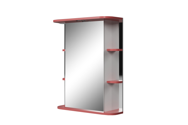 Шкаф-зеркало Гиро 50х75х24 красный со светильником