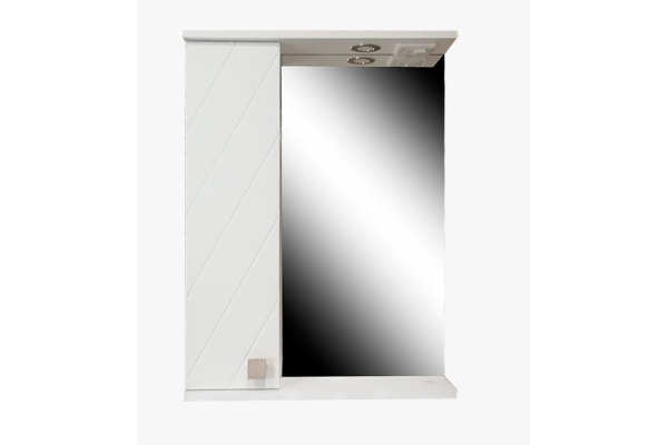 Шкаф-зеркало Кристалл 60 белый текстурный 60х70х14 со светильником левый, ручка кнопка дуб