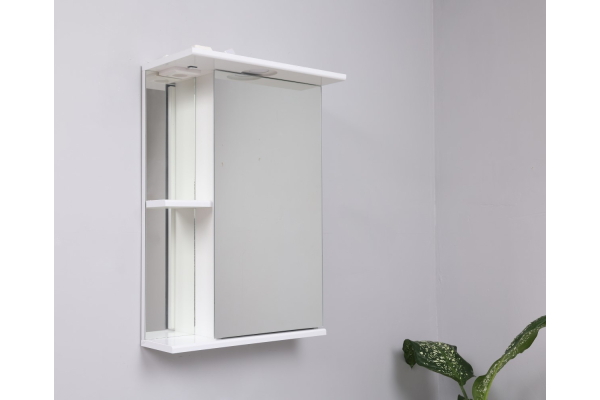 Зеркало-шкаф Lasko Бриз 50 левый, с подсветкой, белый глянец