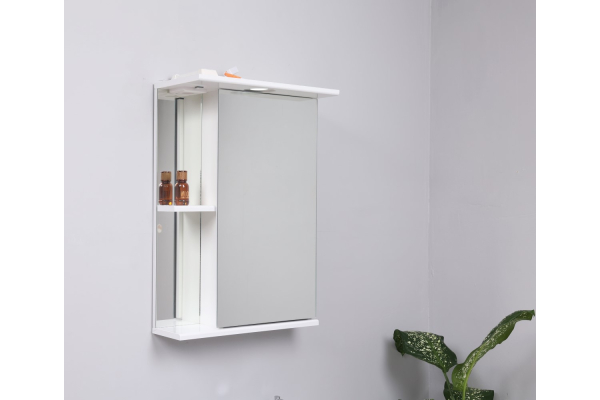 Зеркало-шкаф Lasko Бриз 50 левый, с подсветкой, белый глянец