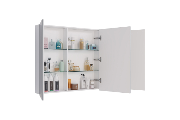 Шкаф зеркальный Lemark Universal 90х80 см 3-х дверный, цвет корпуса: белый глянец