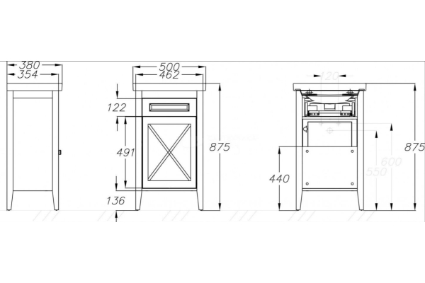 Тумба Opadiris Палермо 50 белый матовый, правая под раковину CeraStyle FRAME 50 00-00002358