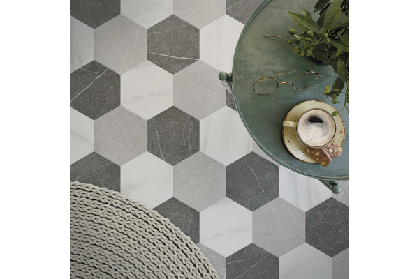 Керамогранит DNA Пьетра Калакатта/белый с серыми прожилками 14x16 (0,435)