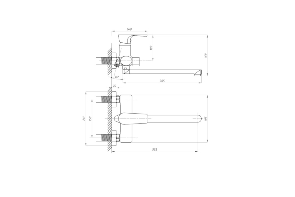 Смеситель ПСМ-Профсан Элит для ванны с душем PSM-100-2-ST