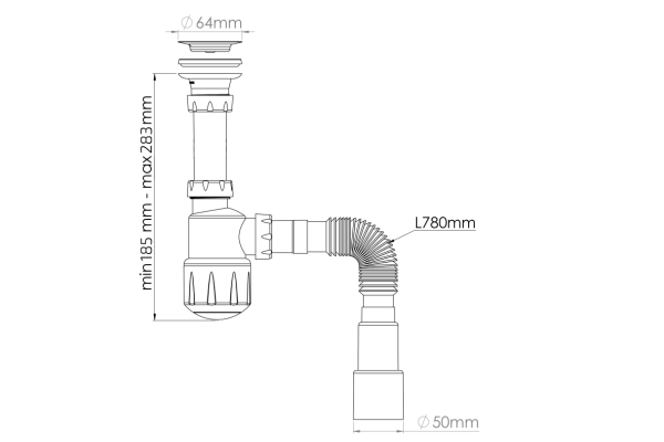 Сифон Alcora 1052 для умывальника разборный, маленькая колба
