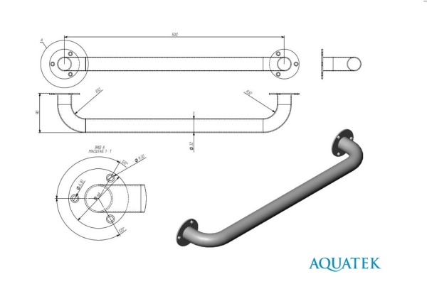 Поручень Aquatek прямой настенный ППН-02,500 POR-0000001