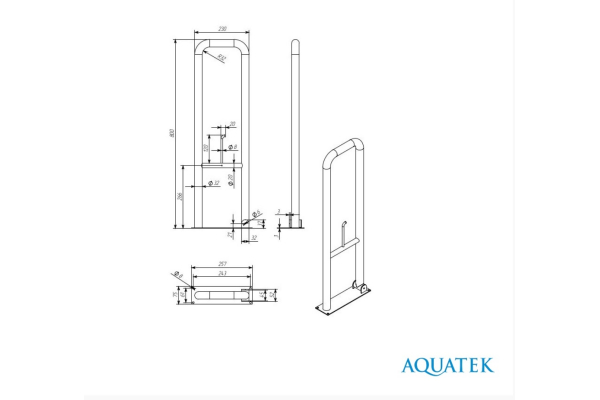 Поручень Aquatek настенный откидной с бумагодержателем 800х230 POR-0000005