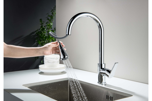 Смеситель для кухни Aquatek Лугано с вытяжным изливом 2 jet AQ1784CR