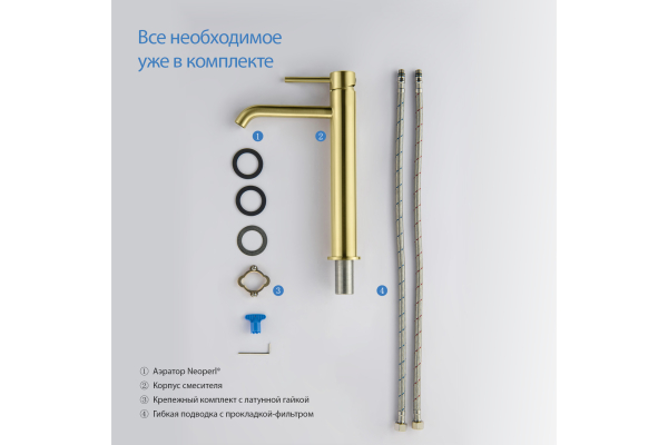 Смеситель для раковины Aquatek Европа высокий 215 без донного клапана AQ1304BG