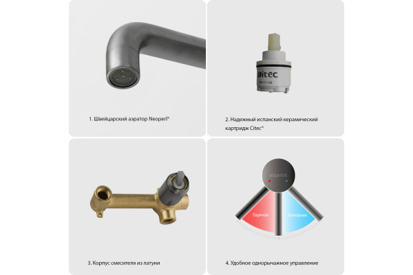Смеситель для раковины Aquatek Европа настенный, внешняя и скрытая часть AQ1313BGM