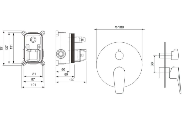Смеситель для ванны Aquatek Бетта 2 режима (внешняя и скрытая часть) AQ1146MB