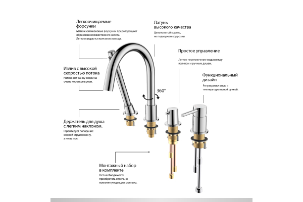 Смеситель на борт ванны Aquatek Европа врезной AQ1348CR