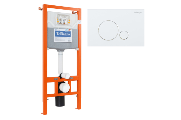 Комплект 2 в 1 Система инсталляции для унитазов BelBagno BB001-120 с кнопкой смыва BB014-SR-BIANCO