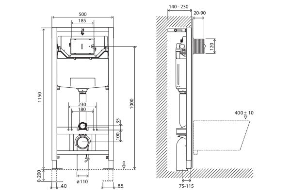 Комплект 2 в 1 Система инсталляции для унитазов BelBagno BB001-120 с кнопкой смыва BB007-PR-NERO.M