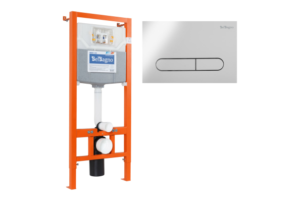 Комплект 2 в 1 Система инсталляции для унитазов BelBagno BB001-120 с кнопкой смыва BB005-PR-CHROME