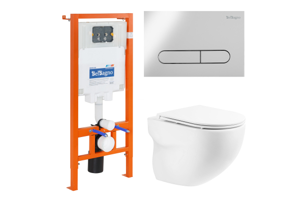 Комплект 2 в 1 Система инсталляции для унитазов BelBagno BB002-80 с кнопкой смыва BB005-PR-CHROME