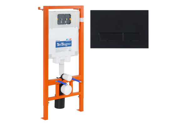 Комплект 2 в 1 Система инсталляции для унитазов BelBagno BB002-80 с кнопкой смыва BB012-MR-NERO.M