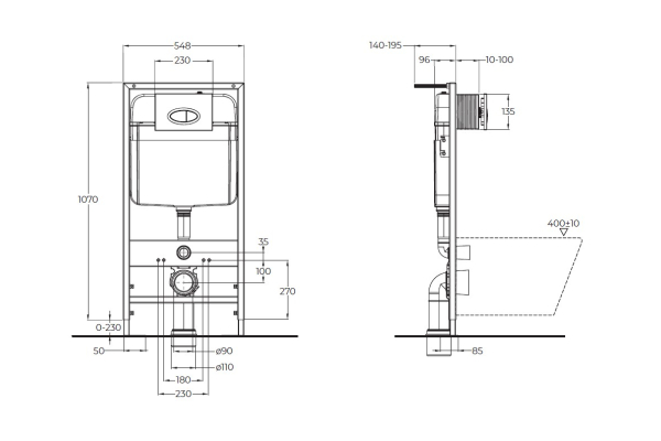 Комплект 2 в 1 Система инсталляции для унитазов BelBagno BB026 с кнопкой смыва BB084NERO