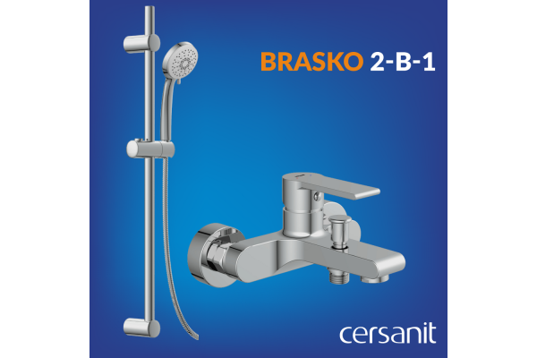 Комплект Cersanit Brasko 2 в 1 смеситель для ванны Brasko душевая стойка Vibe