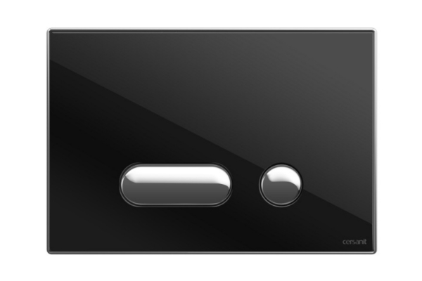 Кнопка Cersanit Intera, стекло черный глянцевый, универсальная, с монтажной рамкой
