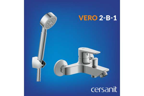 Комплект Cersanit Vero 2 в 1 смеситель для ванны Vero душевой гарнитур Cari