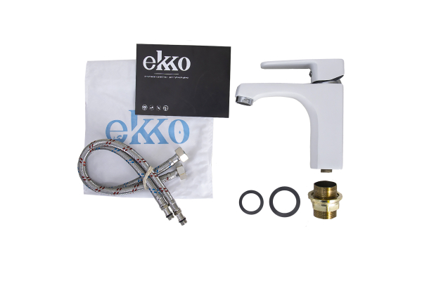 Смеситель для раковины Ekko E10301 с гайкой, белый