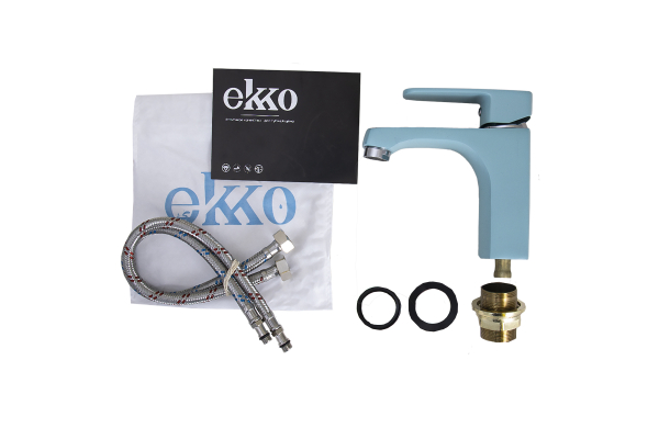 Смеситель для раковины Ekko E10303 с гайкой, бирюзовый