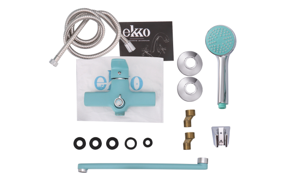 Смеситель для ванны Ekko E22303 длинный излив переключатель в корпусе, бирюзовый