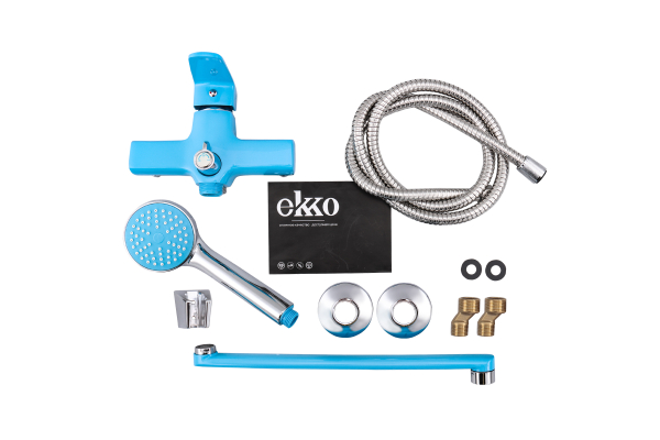Смеситель для ванны Ekko E22304 длинный излив переключатель в корпусе, синий
