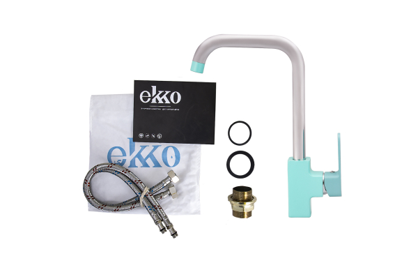 Смеситель для кухни Ekko E40303 с гайкой, бирюзовый