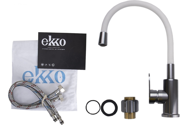 Смеситель Ekko Е4264-7 для кухни, гибкий излив, белый