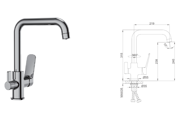Смеситель для кухни Frap с подключением фильтра питьевой воды, хром, F4361