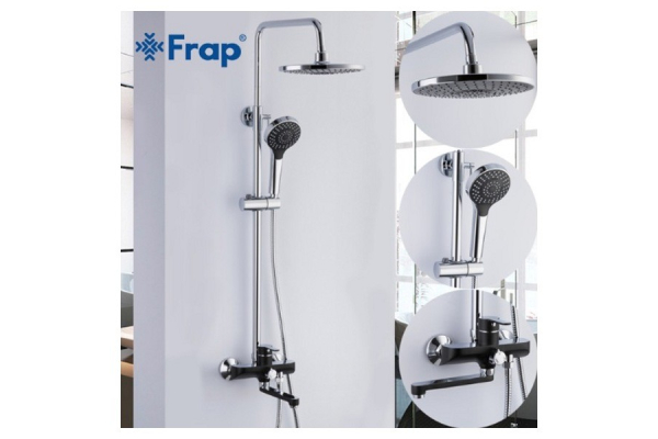Душевая система Frap с верхним душем, смесителем и ручной лейкой чёрный, F2442