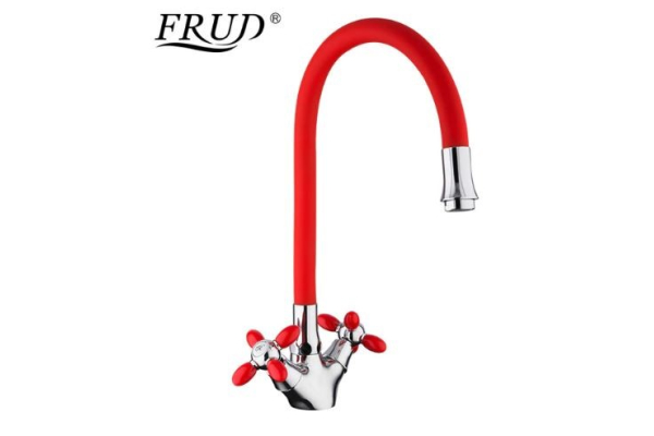 Смеситель для кухни Frud R44127-10, гибкий излив красный