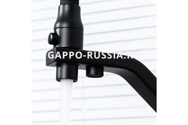 Смеситель для кухни Gappo G4317-6 с подключением фильтра питьевой воды и кнопкой экономии воды чёрный