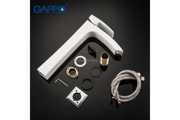 Смеситель для раковины Gappo G1007-18 высокий с гайкой, белый/хром